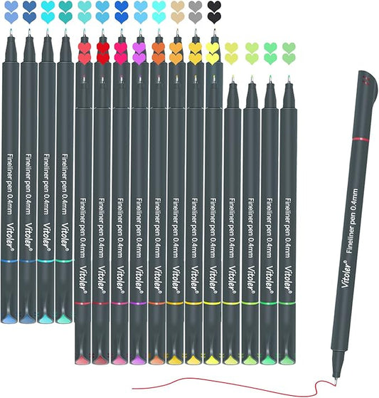 Vitoler 24 Colored Journaling, Fine Line Point Drawing Marker Pens for Writing Journaling Planner Coloring Book Sketching Taking Note Calendar Art Projects Office Supplies (24 Colors)