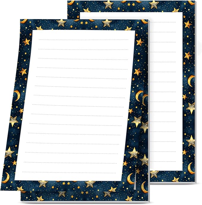 Lined Sticky Notes 4x6 in, 2 Pack Large Cute Notepads with Lines, Bright Post Memo Note Pads Big Rectangular Sticky Notes for Office Gold Stars Moon