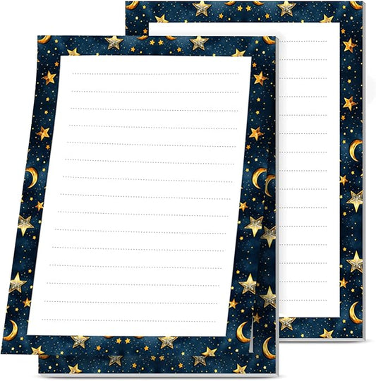 Lined Sticky Notes 4x6 in, 2 Pack Large Cute Notepads with Lines, Bright Post Memo Note Pads Big Rectangular Sticky Notes for Office Gold Stars Moon