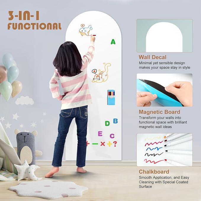 2Pcs Magnetic Whiteboard for Wall, 47.2" x 18" Magnetic Arch Wall Decal Self Adhesive Blackboard Wallpaper Peel and Stick Chalk Board Wall Decal Roll for Home Playroom Classroom