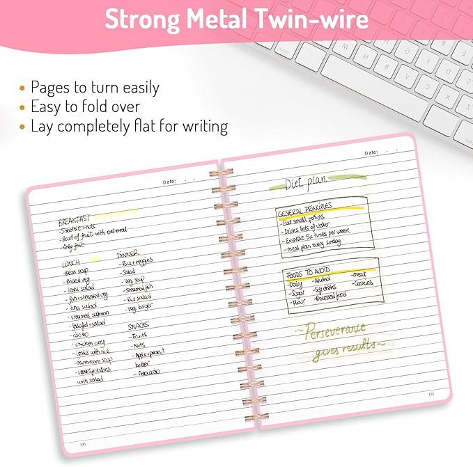 Forvencer Lined Spiral Journal Notebook with 300 Numbered Pages, A5 Thick Journals for Writing with 100GSM Paper, Hardcover Notebooks with Contents for Work, School, Women, Men, Pink