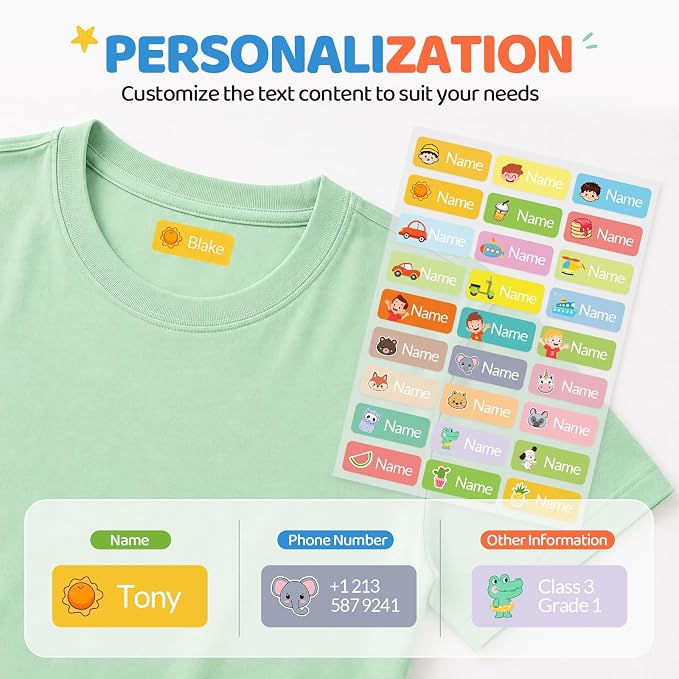 Personalized Iron on Name Labels for Clothing, Custom Clothing Labels Washable for Kids, 54 Name Stickers for Clothes Tags, Personalized Name Stickers for School Uniforms, Camp, Daycare, Backpacks