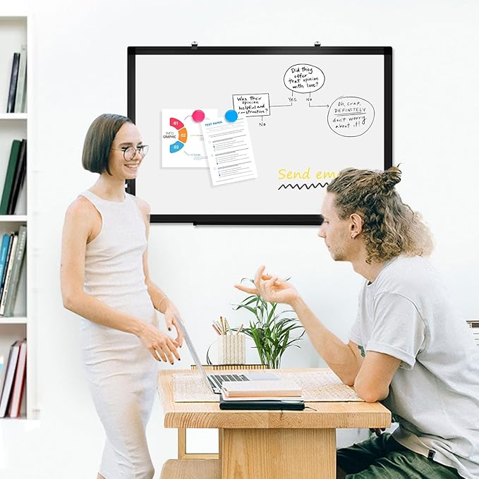 Double-Sided Magnetic Whiteboard, 30" x 20" Dry Erase Board Black Aluminum Frame for Wall, White Board Dry Erase Marker Board for Kitchen, Memo, School, Home, Office