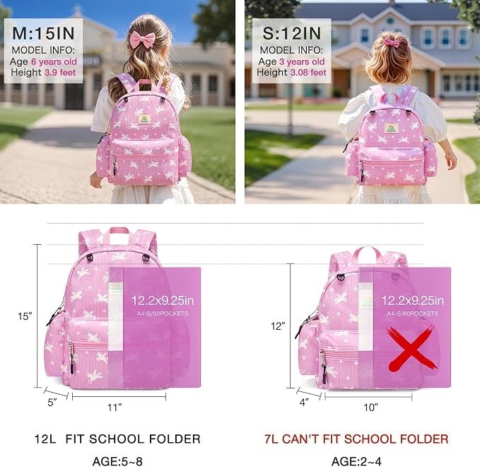 STEAMEDBUN Corduroy Toddler Backpack for Girls 2-4: Kids backpack for Boys Girls - 12 inch Preschool Kindergarten Backpacks - Pink Unicorn
