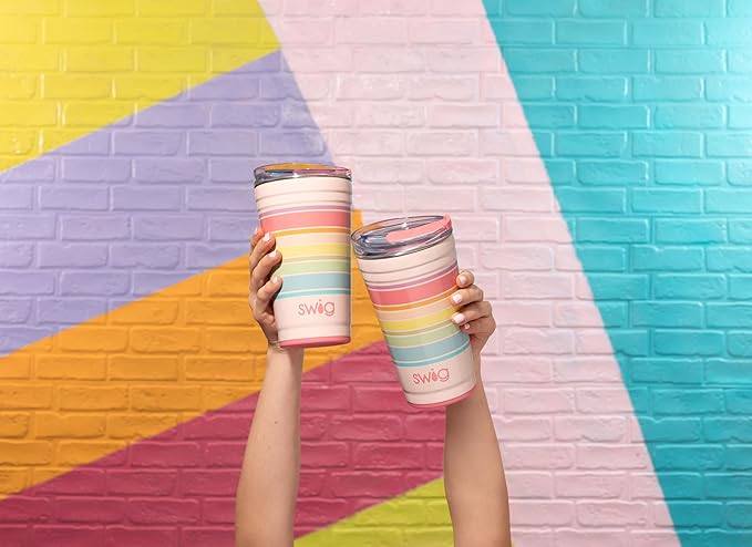 Swig Life 24oz Party Cup, Stackable Insulated Travel Coffee Tumbler with EZ Slider Lid, Cup Holder Friendly, Stainless Steel 24 oz Tumbler, Reusable Coffee Mug (Get Crackin)