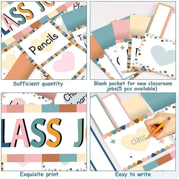 81 Piece Boho Class Jobs Bulletin Board Boho Welcome Classroom Jobs Pocket Chart Set Teacher's Helper Chalkboard Decor Classroom Bulletin Board Set Wall Decoration for Back to School