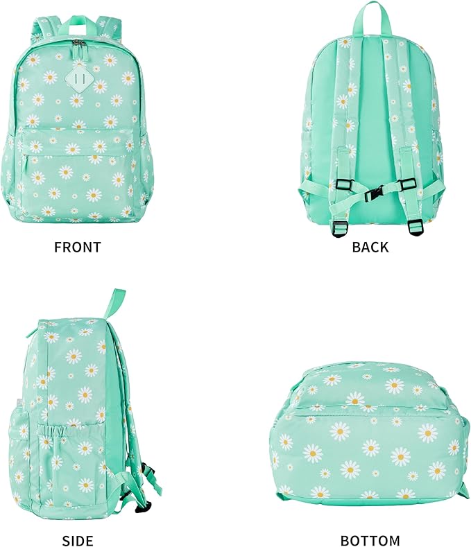 KK CRAFTS Preschool Backpack Kindergarten Little Kids Toddler Elementary School Backpacks for Boys and Girls with Chest Strap(17Inch, Daisy-Green)