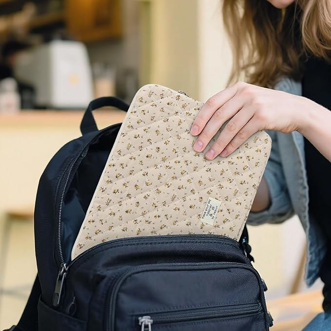 Puffy Laptop Sleeve 13-15.6 Inch Cute Quilted Laptop Protective Case Padded Floral Computer Sleeve for MacBook (A-Yellow, 13 Inch)