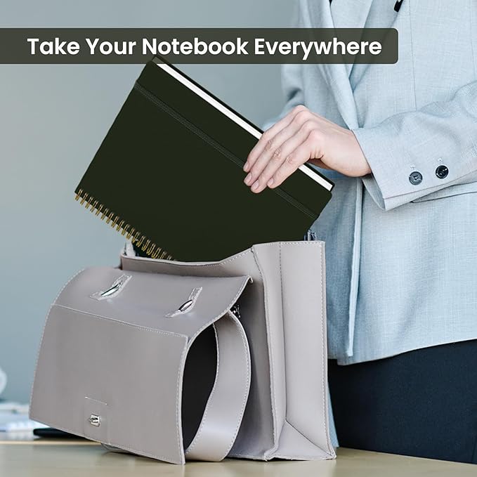 Taja Spiral Lined Notebook, 8.5"x11" Notebooks for Work, Large A4 Journal for Women & Men, College Ruled Journaling Notebook for Writing, Plastic Cover Spiral Journal, Olive