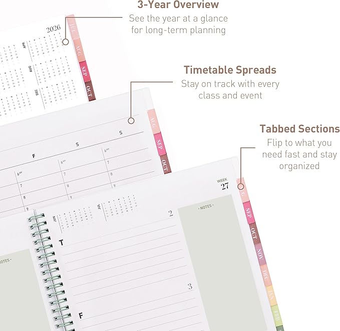 Rileys Academic Planner 2026-2027, Daily, Weekly & Monthly Planner, July 2026 - June 2027, Student Notes Pages, Twin-Wire Binding, Weekly Agenda for School & Work (8.5 x 11-Inches, Typographic, Green)