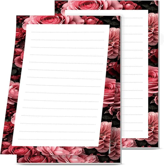 Lined Sticky Notes 4x6 in, 2 Pack Large Cute Notepads with Lines, Bright Post Memo Note Pads Big Rectangular Sticky Notes for Office Pink Red Roses