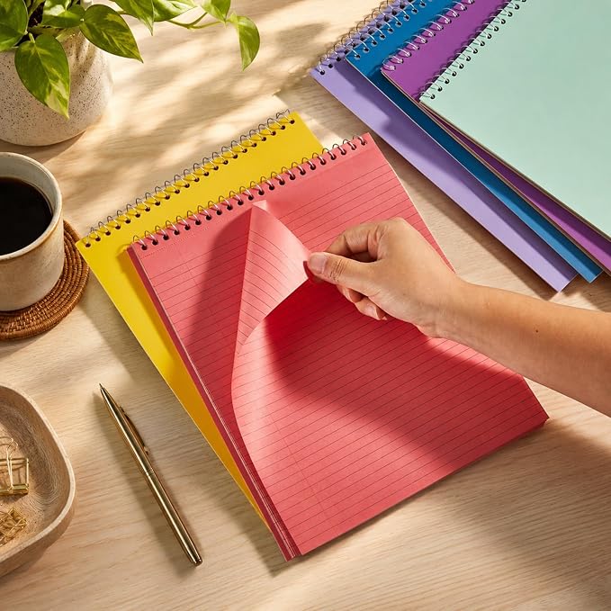 gisgfim 6 Pcs Pastel Rainbow Top Bound Spiral Notebooks 8-1/2" x 11" College Ruled Aesthetic Legal Pad Steno Pads Paper Notebook Wirebound Notepad for Writing School Office Business Supplies