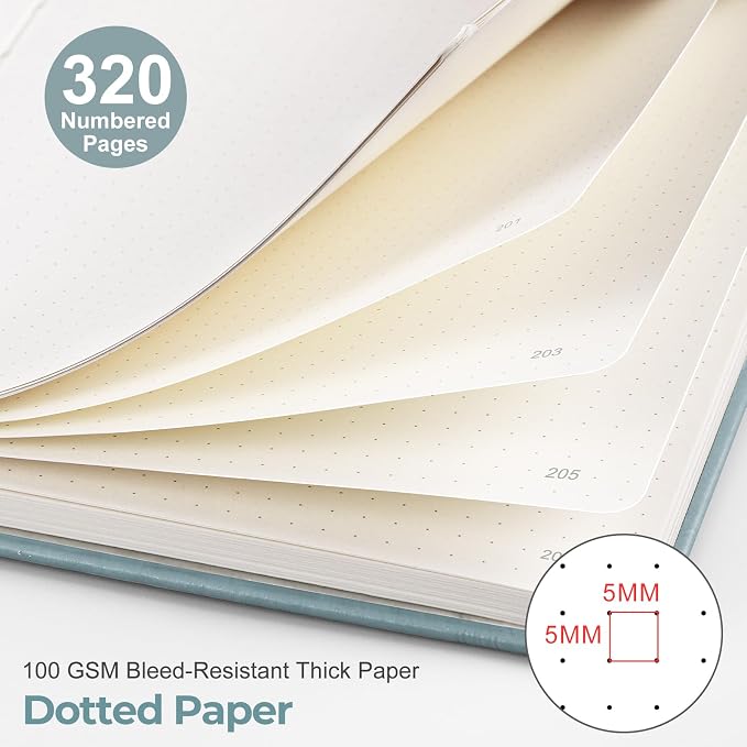 EMSHOI Dotted Journal Notebook, 320 Pages, A5 Size (5.7'' x 8.3'')