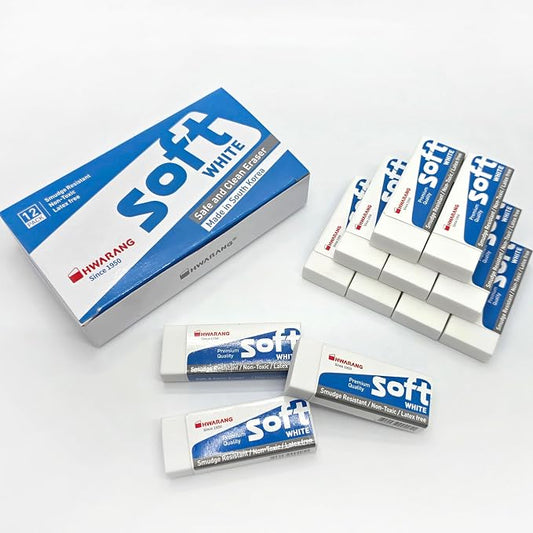 Hwarang Original Korean Art Eraser Set – Soft, Clean Erasing, Professional & School Supplies, Quality Proven, Dust-Free, Smudge-Proof, Eco Friendly - 12 Erasers in a Set