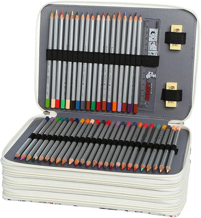 Portable Colored 200 Slots Pencil case Organizer with Printing Pattern for Watercolor Pens or Markers, Pencil Case Organizer for Artist