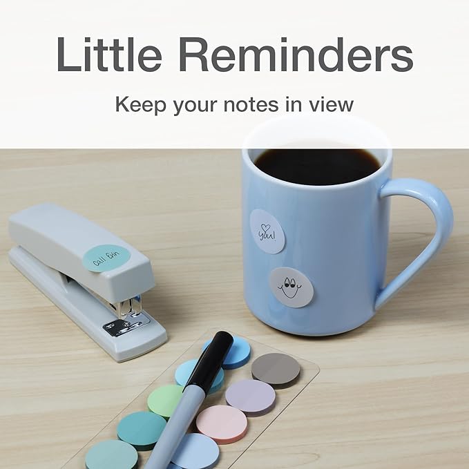 Redi-Tag Transparent Sticky Notes, 12 Pads Per Pack, Circle Sticky Notes, Round Adhesive Notes, Small Sticky Tabs for Organizing, 1 inch Diameter, 12 Calming Colors (1016718)