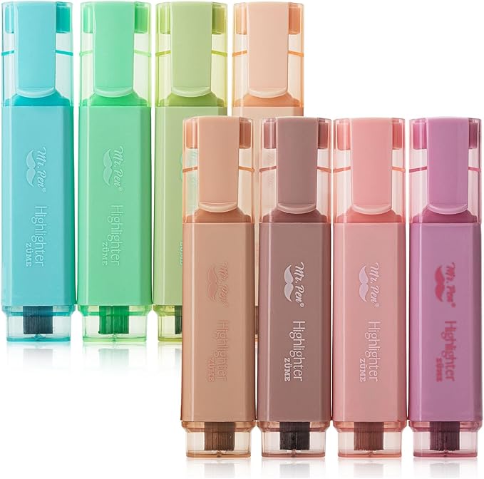 Mr. Pen- Highlighters, 8 Pack, Vintage Colors, Highlighters with Firm Chisel Tip, Quick Dry & Non-Toxic, No Bleed on Standard Paper, Ideal for Highlighting, Underlining, Journaling & Coloring