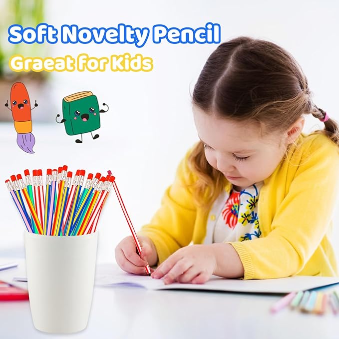 45 Pieces Flexible Soft Pencil,Colorful Stripe Rubber Pencils,Magic Bendable Pencils with Erasers for Kids Students Gift,School Supplies