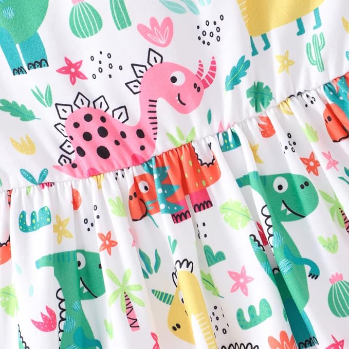 Popshion Girls Dresses Flutter Sleeve Swing Sundress Toddler Summer Clothes Kid Birthday Party Sleeveless Dress 1-8 Years Old