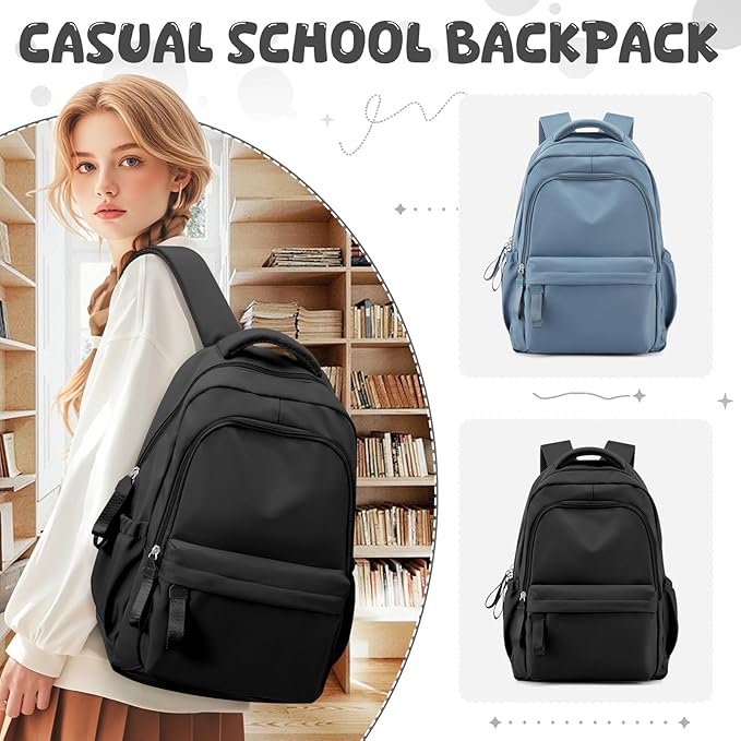 winspansy Small Backpack For School Girls Boys Aesthetic Lightweight Travel Daypack Simple Cute Backpack For Women Men College High School Bookbag Fit 14 Inch Laptop,Black