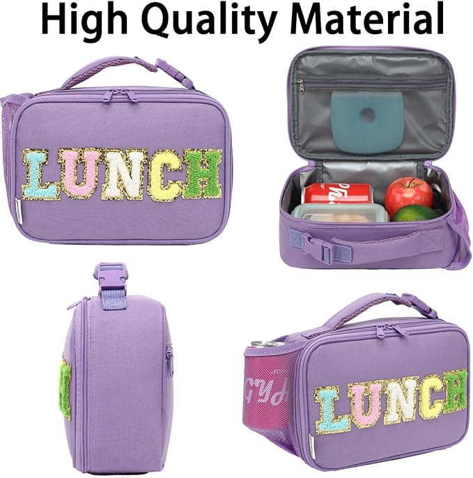 GYEUKHAM Insulated Lunch Box for School, Thermal Reusable Durable Freezable Lunch Bags for Kids Boys Girls Men Women - Small Soft Cooler Portable Lunch Tote Kit for Work Picnic Travel,Purple Alphabet