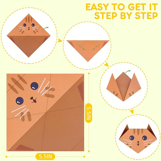 Origami Paper Kit for Kids Ages 5-8 8-12 Easy-Fold Set with Guide Book ,90 Patterns for Beginners Paper Craft Supplies,Ideal for Classroom Art, Birthday Holiday Children’s Day DIY Gifts for Kids