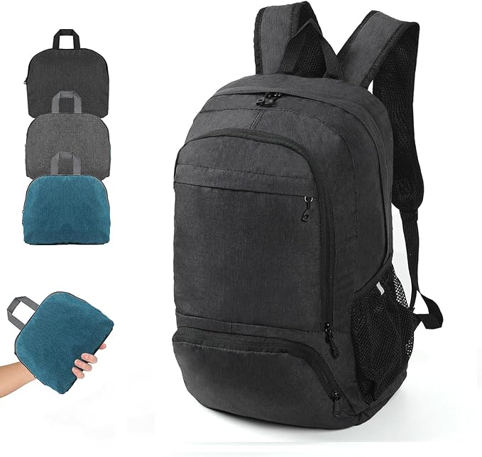 TANTOMI Ultra Lightweight Packable Backpack 25L - Foldable Hiking Daypack for Travel, Small Rucksack for Men Women Outdoor - Black
