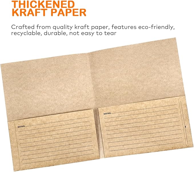 Heavy-Duty Kraft File Folders - 2-Pocket Pre-Printed Multi-Purpose Organizer with Fill-in Blanks & 5-Column Tracking Log | Job/Project/HR/Files | 9.4"x11.5" Pack of 4