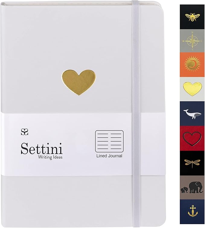 SETTINI Lined Journal, Ideal for Journaling - A5 Vegan Leather Notebook, 192 Archival-Quality Pages, QuillEase Bleed-Free Paper, Inner Pocket & Bookmark - White Heart