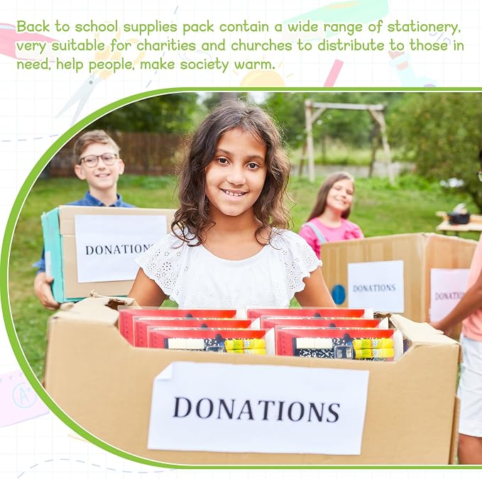 AmazingSpark 6 Sets Back to School Supplies Kit for Students Grade 7-12 Donation Kits Back to School Supplies Bundle Essentials Includes Folder Highlighters Crayons Notebooks Scissors and More