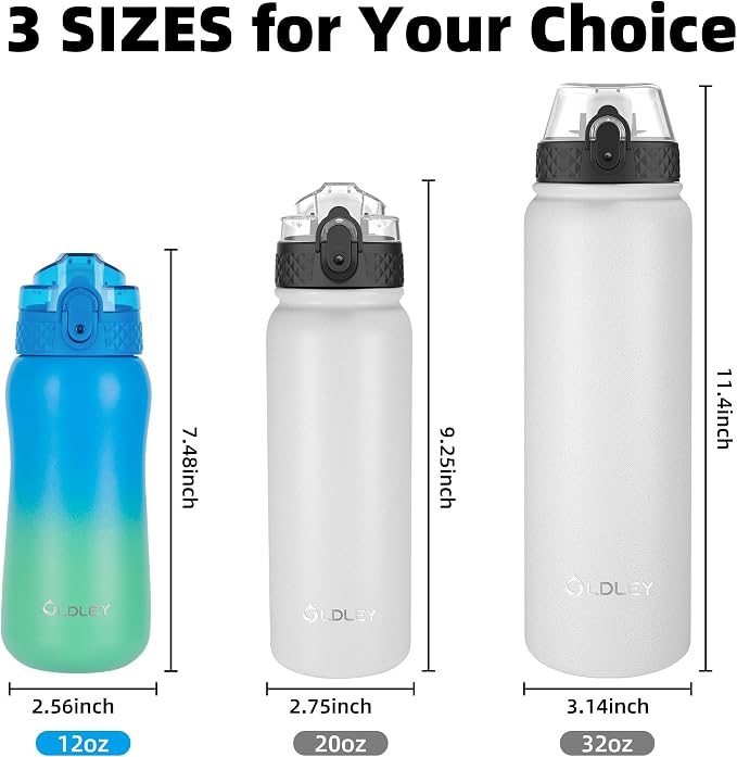 Oldley Insulated Water Bottle 12oz Water Bottles with Straw, Stainless Steel Water Bottle with 2 Lids,Double Wall Vacuum Bottel for Kids, Leak-Proof Sport Bottle for School Travel,Tropical Rainforest