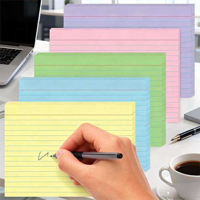 Colored Index Cards 5x7 Inch - 50 Pack Ruled Flash Cards for Students, Office & Home, Durable Study Note Cards with Lines