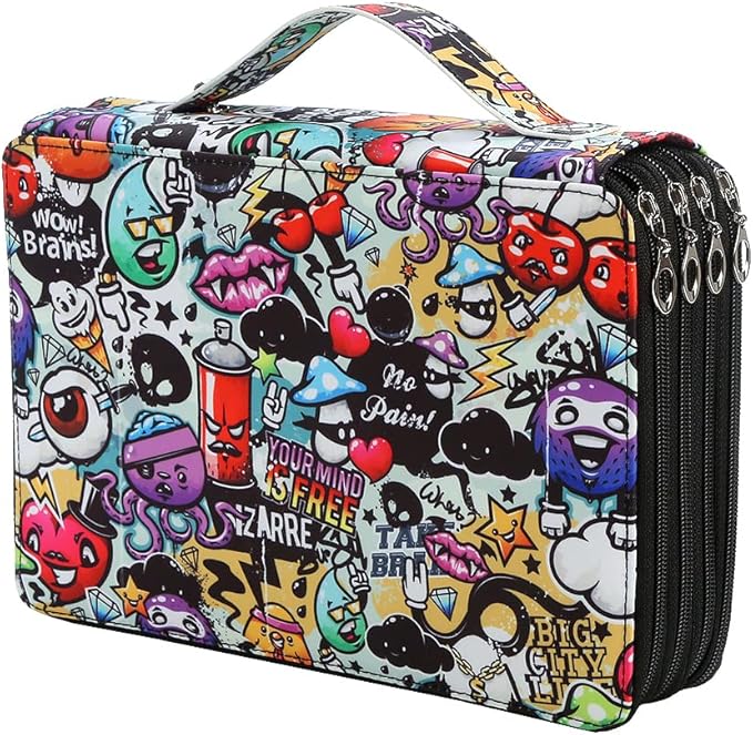 Portable Colored 200 Slots Pencil case Organizer with Printing Pattern for Watercolor Pens or Markers, Pencil Case Organizer for Artist