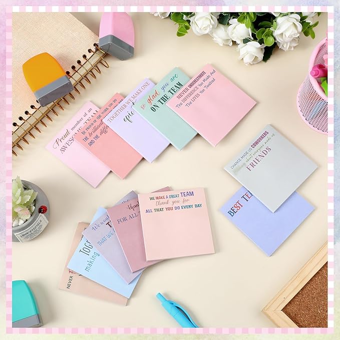 Yinder 24 Pcs Inspirational Sticky Notes Cute Motivational Sticky Notes Pad End of Year Employee Appreciation Gifts Bulk for Teacher Nurse Coworkers Office Supplies 3 x 3'' (Team,Aesthetics)