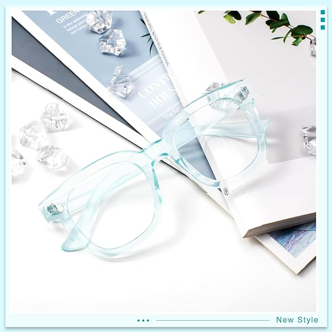 Madison Avenue Oversized Blue Light Blocking Glasses for Women Fashion Blue Light Blockers Anti Eyestrain & UV Protection Computer Eyeglasses (Light Blue)