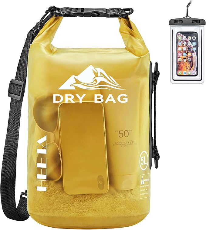 HEETA Dry Bag Waterproof Backpack with Phone Case 5L/10L/20L/30L/40L | Roll Top Lightweight Dry Storage Bag for Women Men, Travel Boating Kayaking Paddle Board Camping Beach Essentials Accessories
