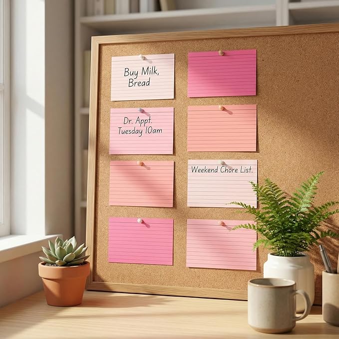 100 Sheets Colored Ruled Note Cards Index Cards, 250 GSM Heavy Flashcards, 5 Colors (5 Pink, 4x6)