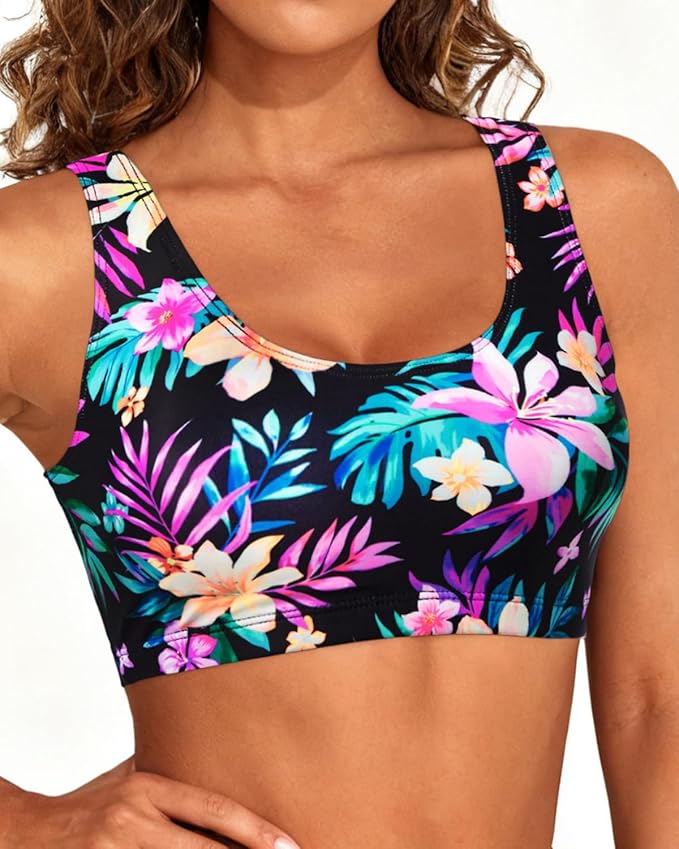 Tempt Me Women Sports Bra Bikini Top Push Up Scoop Neck Bathing Suits Top Padded Swim Crop Tops Only