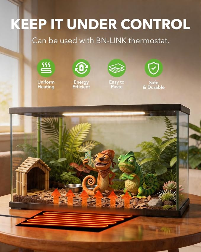 BN-LINK Reptile Heat Pad 8"X12" 16W for 30-40gal Under Tank Terrarium Heating Mat Waterproof for Turtle, Lizard, Frogs, Snake, Hermit Crab 2 Pack