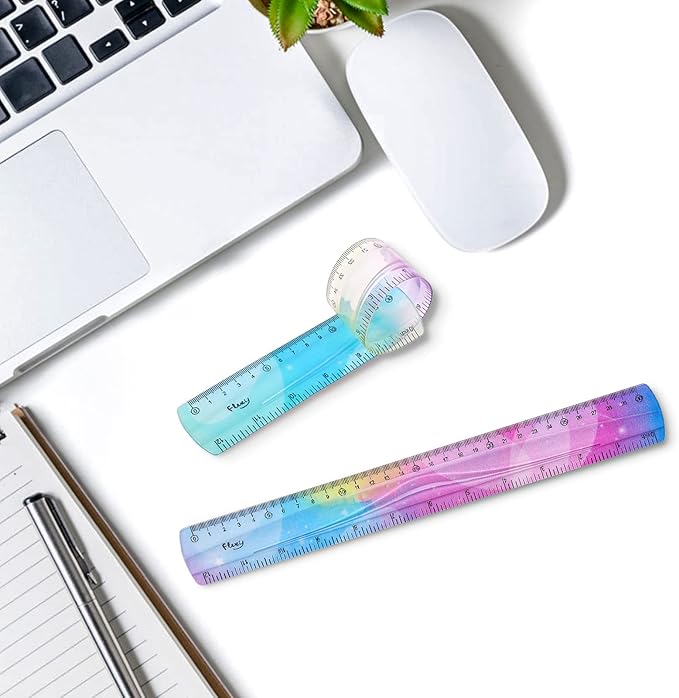 Grevosea 2-Piece Flexible Ruler, 30cm/12inch Plastic Straight Edge Ruler, Soft Bendable for School, Classroom, Office, Kids & Adults