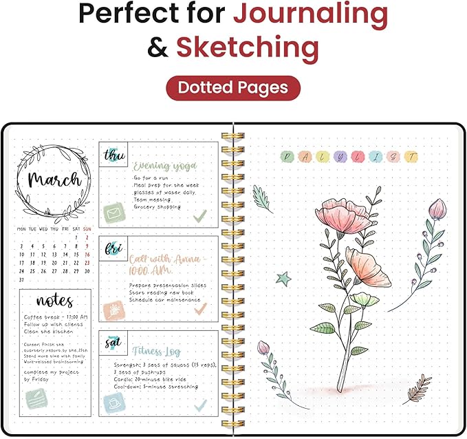 Taja Dotted Spiral Journal Notebook for Women & Men, 140 Pages, Dotted Notebook for Journaling & Note Taking, Journals for Writing, A5(5.7" x 7.9") – Black