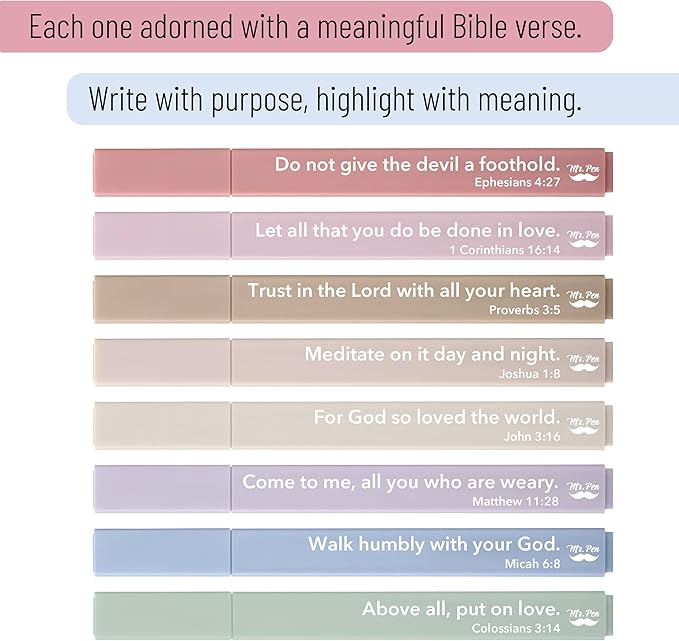 Mr. Pen- Bible Highlighters with Color-Coding System, 8 Pack, Soft Chisel Tip, Aesthetic Highlighters Assorted Colors, Fast Drying Bible Markers No Bleed Through for Journaling and Underlining