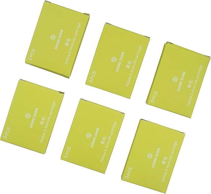Asvine Hongdian Fountain Pen Yellow Ink Cartridges, Set of 30 Refill Ink Cartridges, 3.4 mm Bore Diameter