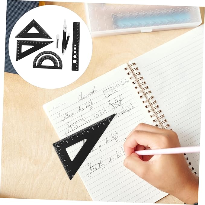 Metal Triangle Ruler Protractor Set Drafting Ruler Math Slide Rules Kit Aluminum Compass for School Projects
