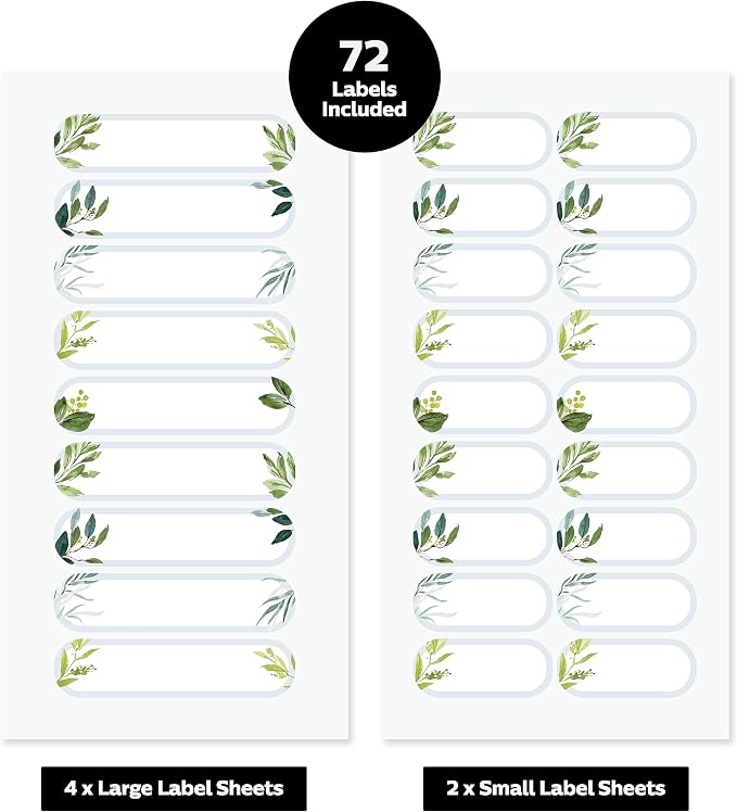 ThreeKin Waterproof Labels for Bottles and Containers - Custom Stickers - All-Purpose and Personalizable - Dishwasher, Freezer and Microwave Safe - BPA-Free - USA-Owned (Greenery, 72pcs)