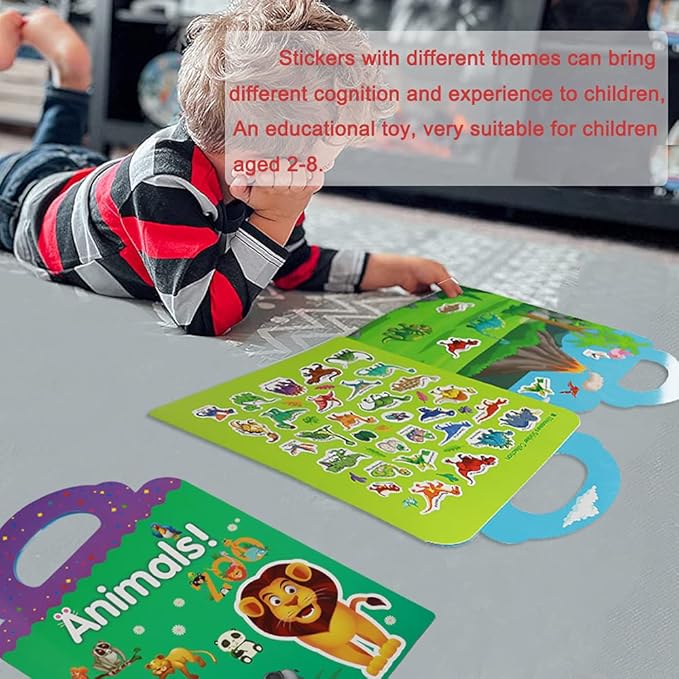 Reusable Sticker Books for Kids, 3 Sets Travel Removable Toddler Sticker Books for 3 4 5 Year Old Girls Boys Birthday Gifts Educational Learning Toys for Age 3-5 - Ocean & Zoo Animals, Dinosaur