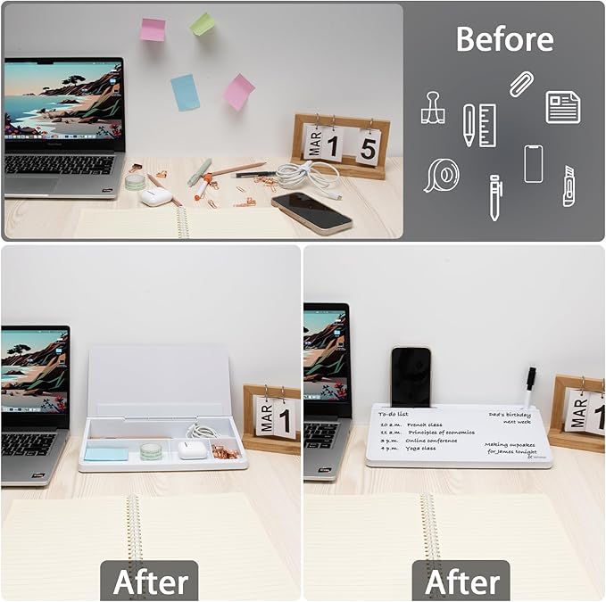 Varhomax Glass Desk Buddy Whiteboard with Storage, Small Dry Erase Desktop White Board Caddy to-do List Memo Notepad for Office, School and Home Office Supplies