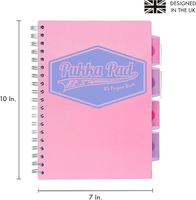 Pukka Pad 5 Subject Spiral Notebook 3-Pack - 200 Pages, 100 Sheets of 80GSM Paper with Repositionable Dividers & Perforated Edges for School & Office Planning & Organization - B5-7 X 10, Pastel