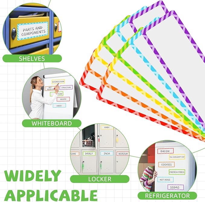 12 Pcs Large Magnetic Dry Erase Labels for Classroom, 12 x 4 Inch Rectangle Magnetic Name Plates Label Flexible Magnet Stickers for Whiteboards Refrigerator (Light Color,Style 7)
