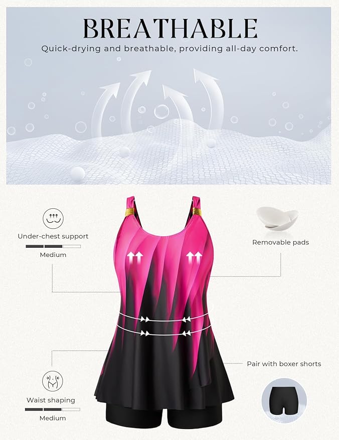 Hanna Nikole Womens Tankini Swimsuits 2 Piece Bathing Suit Flowy Ruffle Tankini Tops with Swim Shorts